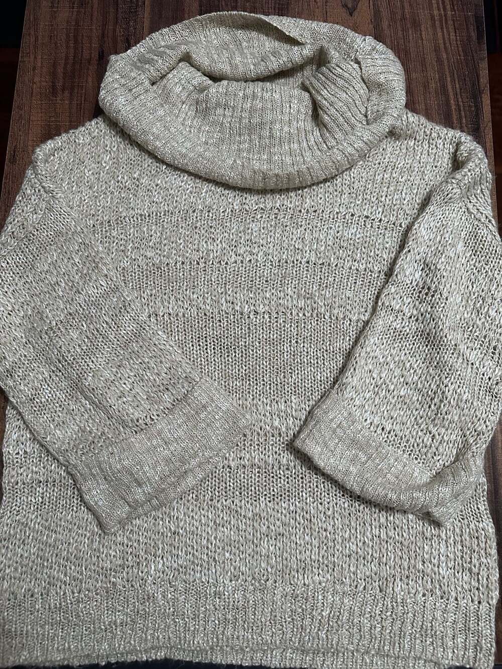 Chico's Cowl Neck Sweater Size 1 Beige Acrylic Knit